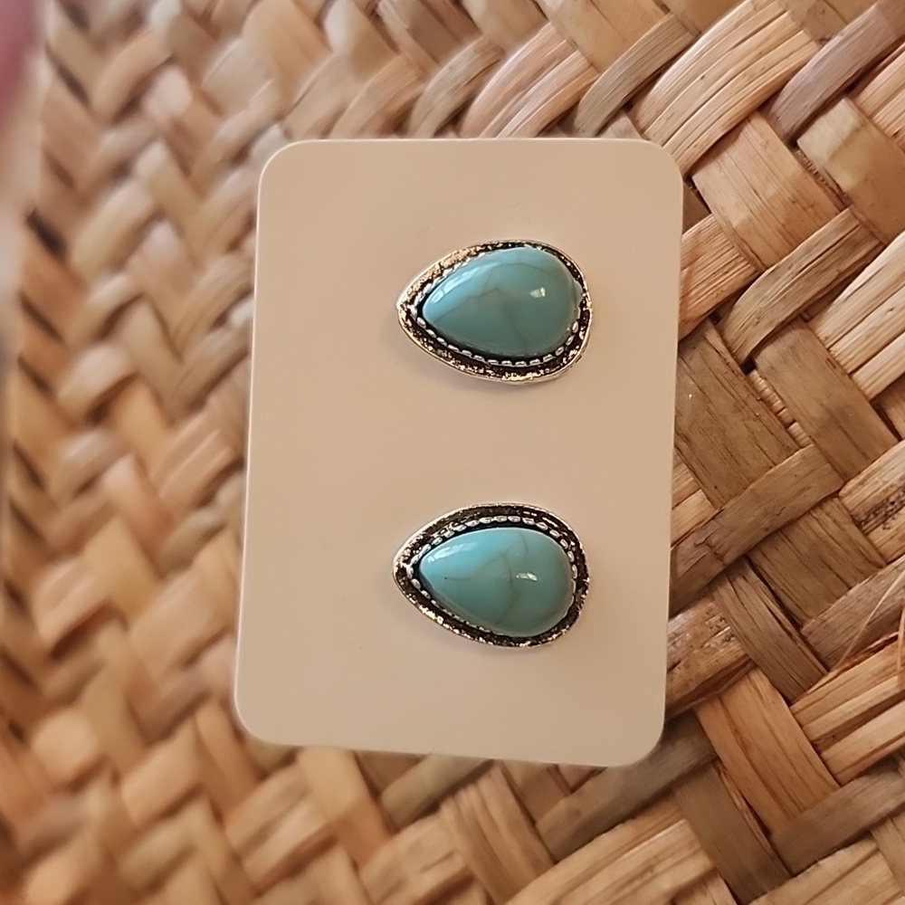 Southwestern Simulated Turquoise Stud Earrings